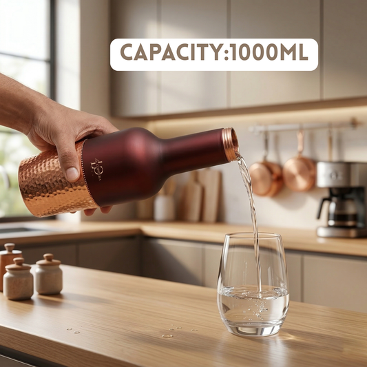 Madira Coco Pure Copper Water Bottle – Dual Tone Hammered Finish