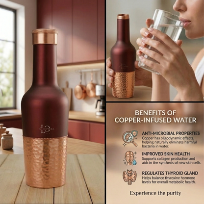 Madira Coco Pure Copper Water Bottle – Dual Tone Hammered Finish