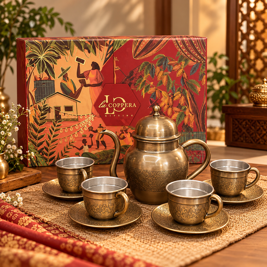 Shahi Sip Tea Set – Pure Brass Tea Set with SS Serving Tray