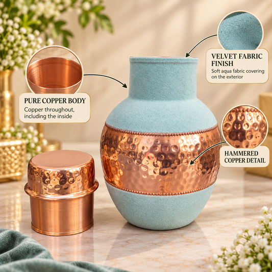 Monarch Azure Blue Velvet Copper Carafe – Premium Gift Box | LA COPPERA