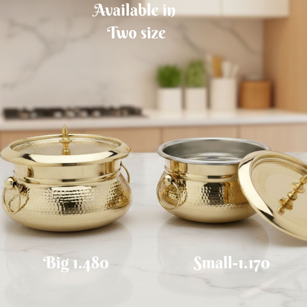 Brass Mughlai Handi with Steel Inner – Hand Hammered Cooking Pot