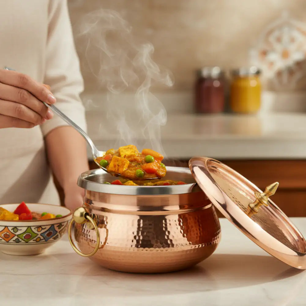 Pure Copper Mughlai Handi – Hand Hammered Cooking Pot