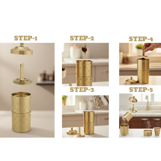 Brass Coffee Brew Box (Set of 5) – Traditional South Indian Filter Coffee Set