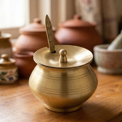 Brass Ghee Pot with Spoon & Lid for Authentic Ghee Storage