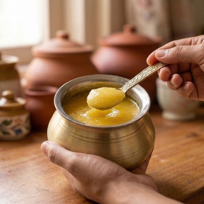 Brass Ghee Pot with Spoon & Lid for Authentic Ghee Storage