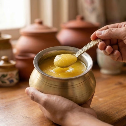 Brass Ghee Pot with Spoon & Lid for Authentic Ghee Storage