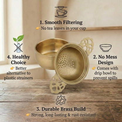 Brass Tea Strainer with Drip Bowl for Masala Chai & Herbal Tea