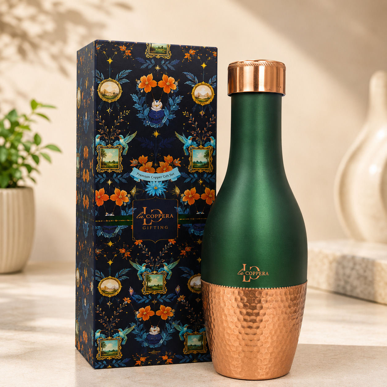 Plum Bottle Green Copper Water Bottle – 1000 ml | La COPPERA