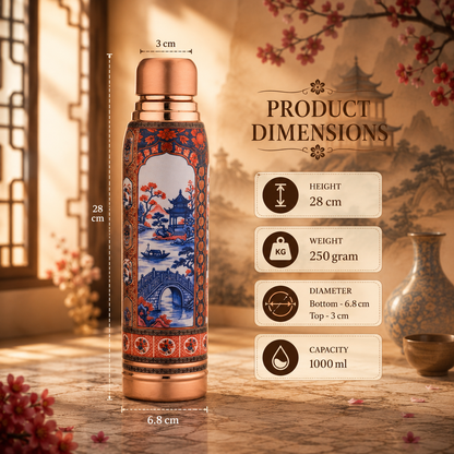 Ayurship Imari Royale Copper Bottle 1000ml | Pure Copper Water Bottle for Healthy Hydration
