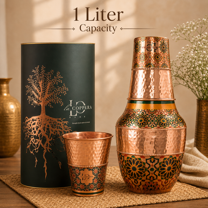 Vintage Carafe Rangrez with Copper Glass | 1 Litre Bedside Water Set