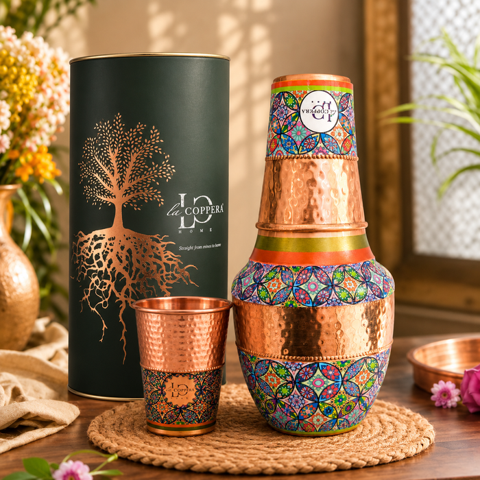 Vintage Carafe Casbah Royale with Copper Glass | 1 Litre Bedside Water Set | La Coppera