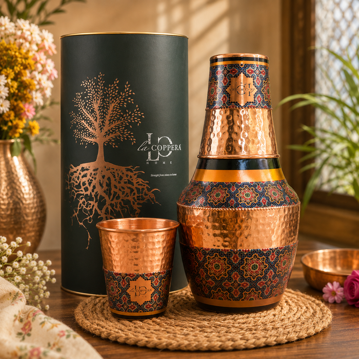 Vintage Carafe Mosaic Royale with Copper Glass | 1 Litre Bedside Water Set | La Coppera