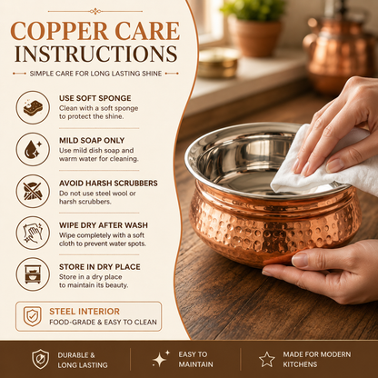 Hyderabadi Copper Handi with Stainless Steel Interior | LA COPPERA