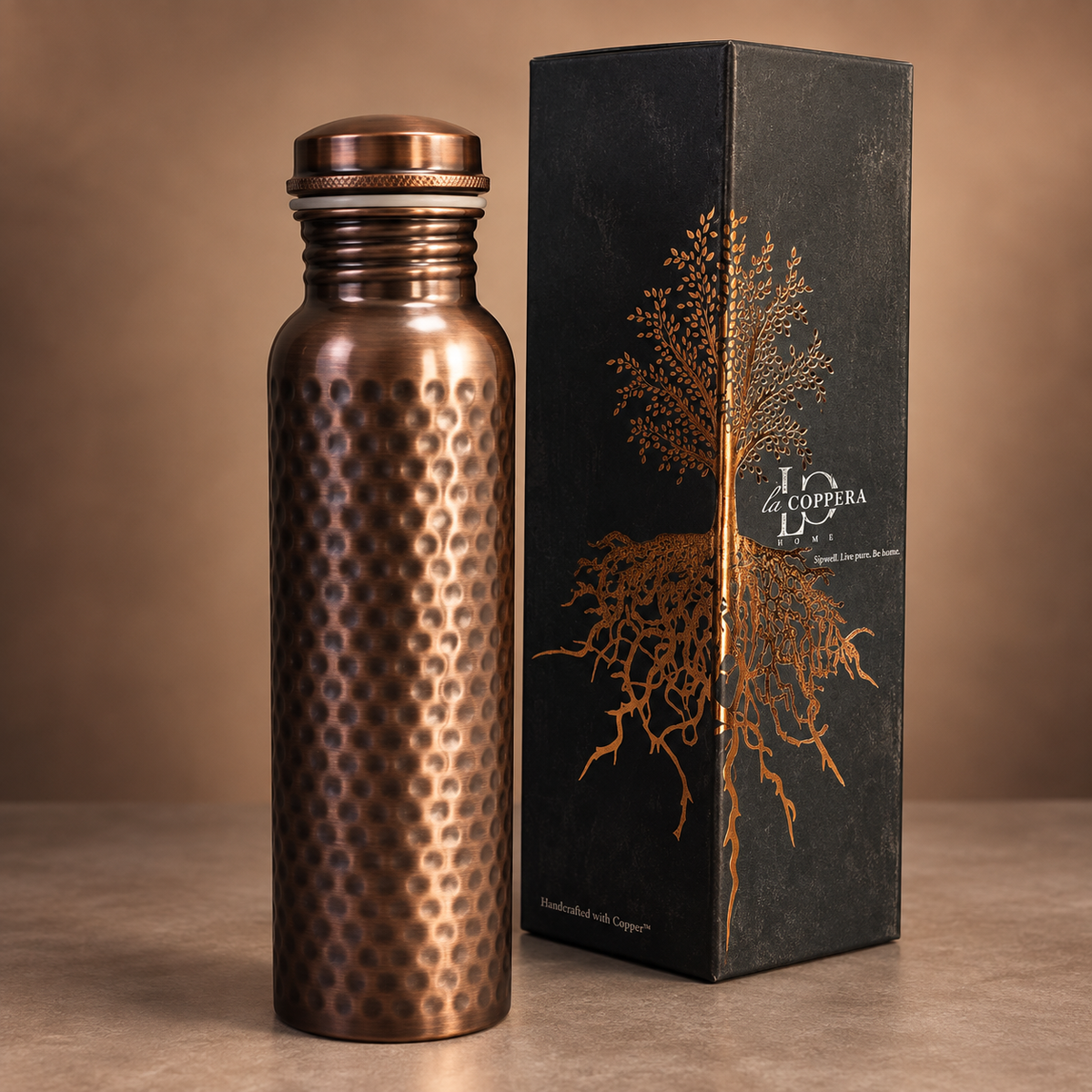 Mist Antique Hammered Copper Water Bottle – 1000ml | Handcrafted Copper Bottle