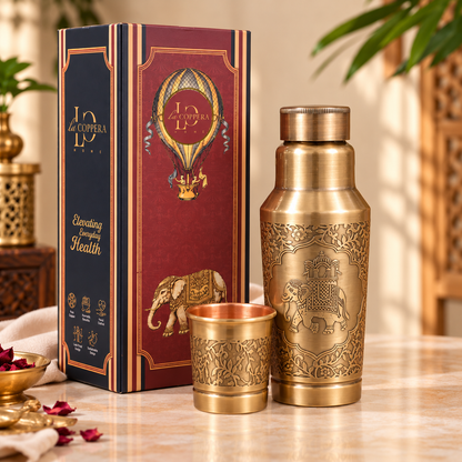 Luna Carafe Small – Sepia Gold | Pure Copper Handcrafted Carafe with Glass