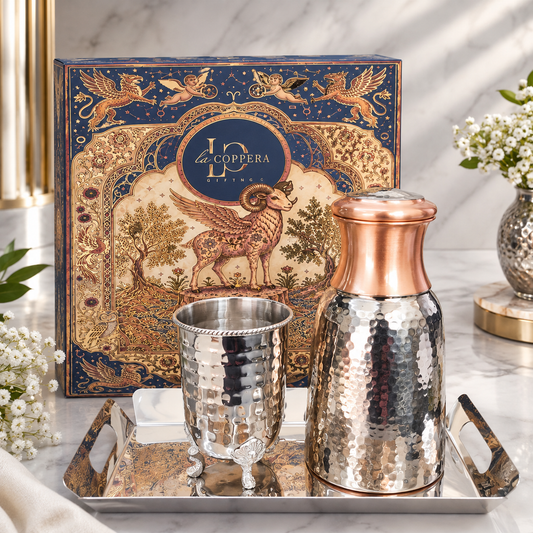 Airbell Nick Set – Pure Copper Carafe with Nickel Plated Stainless Steel Tray & Glass