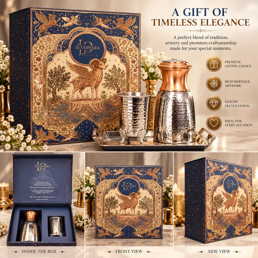 Airbell Nick Set – Pure Copper Carafe with Nickel Plated Stainless Steel Tray & Glass