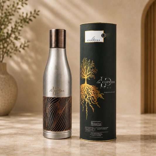 Sanjeevni Charcoal Wave Copper Water Bottle 1100ml | Premium Designer Copper Bottle