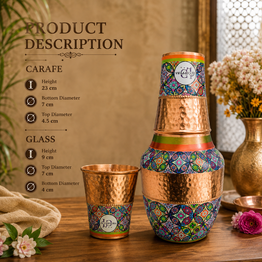 Vintage Carafe Casbah Royale with Copper Glass | 1 Litre Bedside Water Set | La Coppera