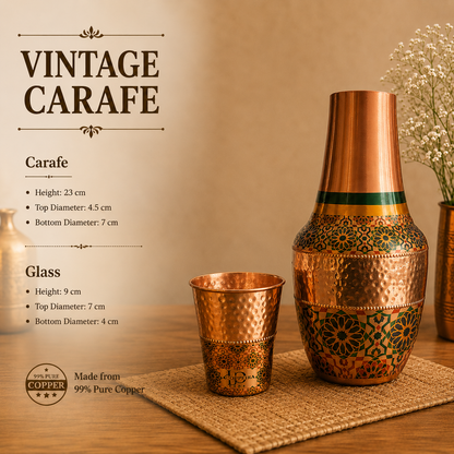 Vintage Carafe Golden Medina with Copper Glass | 1 Litre Bedside Water Set