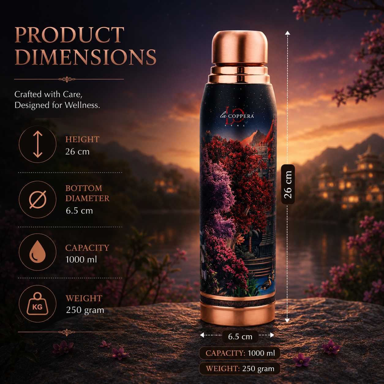 Ayurship Twilight Pure Copper Water Bottle | 1000ml | La Coppera