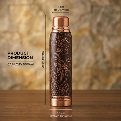 Artistic Lady Copper Water Bottle 1000ml | Premium UV Printed Designer Bottle | Leak-Proof Pure Copper Drinking Bottle | Ayurvedic Water Storage