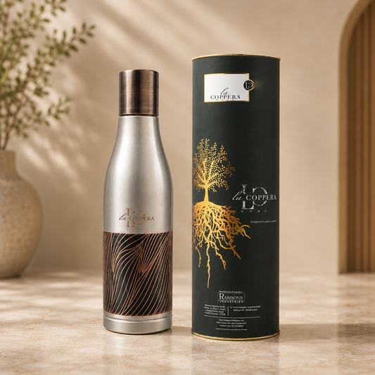 Sanjeevni Charcoal Wave Copper Water Bottle 1100ml | Premium Designer Copper Bottle