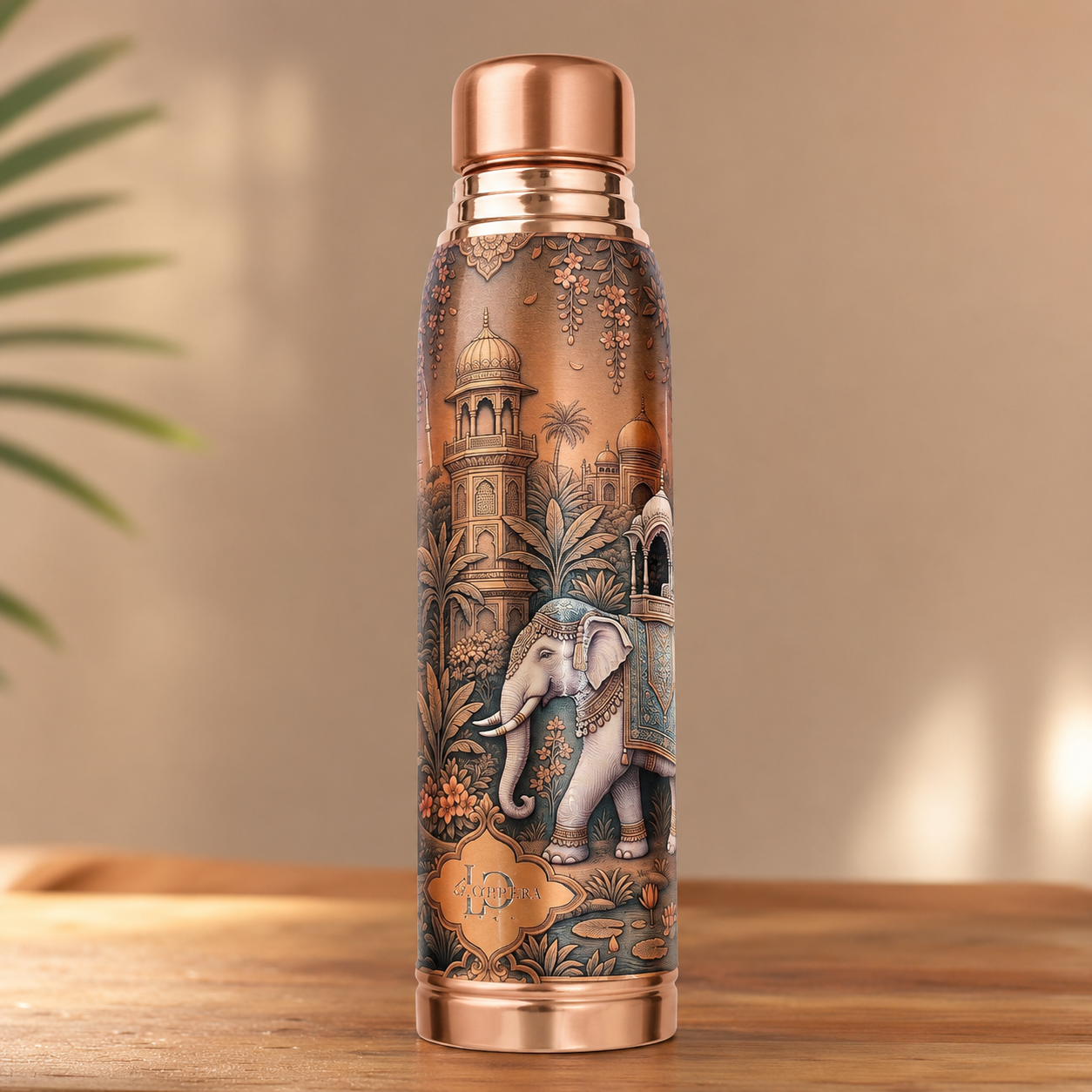 LA COPPERA Copper Water Bottle 1000ml | Premium UV Printed Elephant Heritage, Artistic Lady | Daily Drinking Bottle