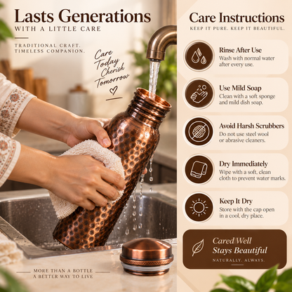 Mist Antique Hammered Copper Water Bottle – 1000ml | Handcrafted Copper Bottle