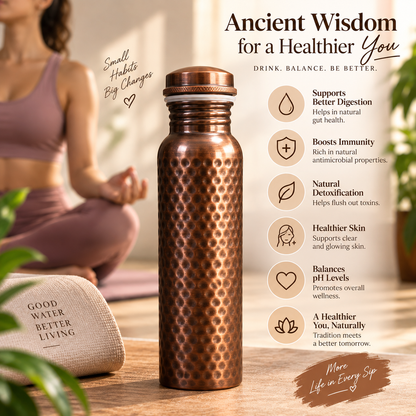 Mist Antique Hammered Copper Water Bottle – 1000ml | Handcrafted Copper Bottle