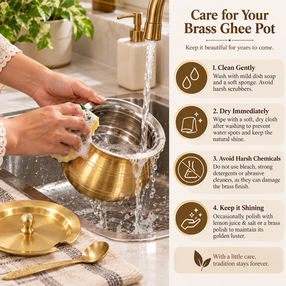 Brass Ghee Pot with Spoon & Lid for Authentic Ghee Storage