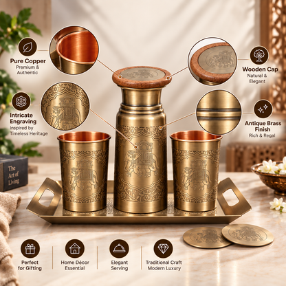 Zora Sepia Gold Copper Bottle & Glass Set | La Coppera – La