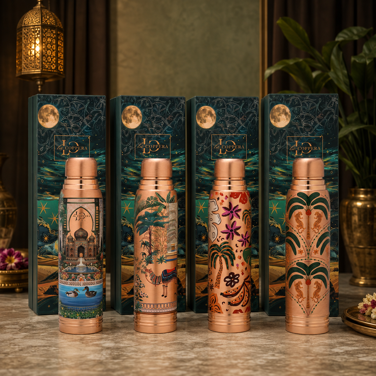 Ayursip Artwork Pure Copper Bottle 1000ml | Designer Ayurvedic Bottle