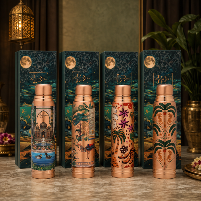 Ayursip Artwork Pure Copper Bottle 1000ml | Designer Ayurvedic Bottle