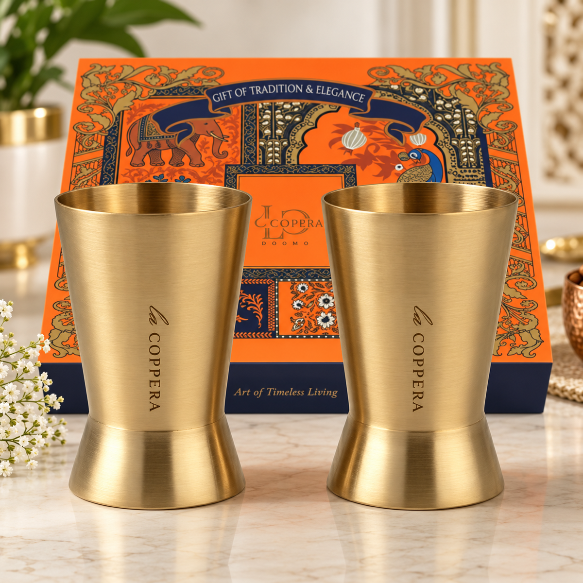 Brass Royal Glass Set of 2 | Premium Metal Drinking Glasses