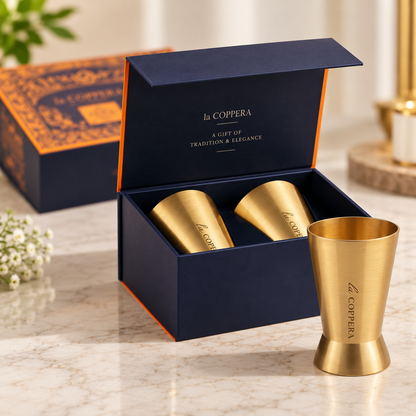 Brass Royal Glass Set of 2 | Premium Metal Drinking Glasses