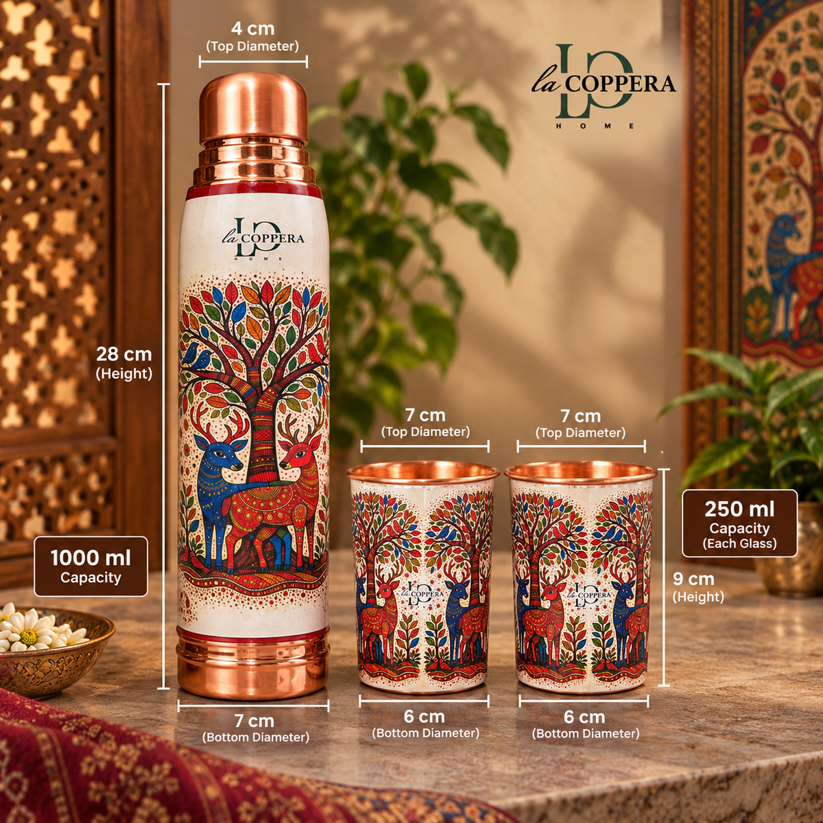 Madhurvan Copper Bottle – 1000ml | Handcrafted Heritage Design | La Coppera