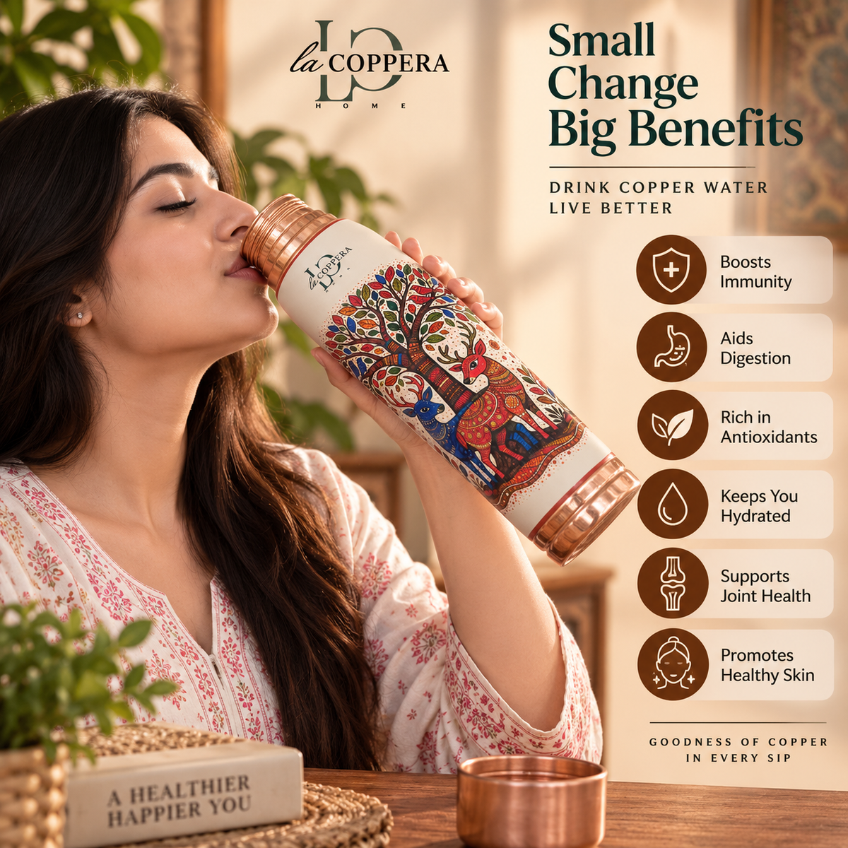 Madhurvan Copper Bottle – 1000ml | Handcrafted Heritage Design | La Coppera