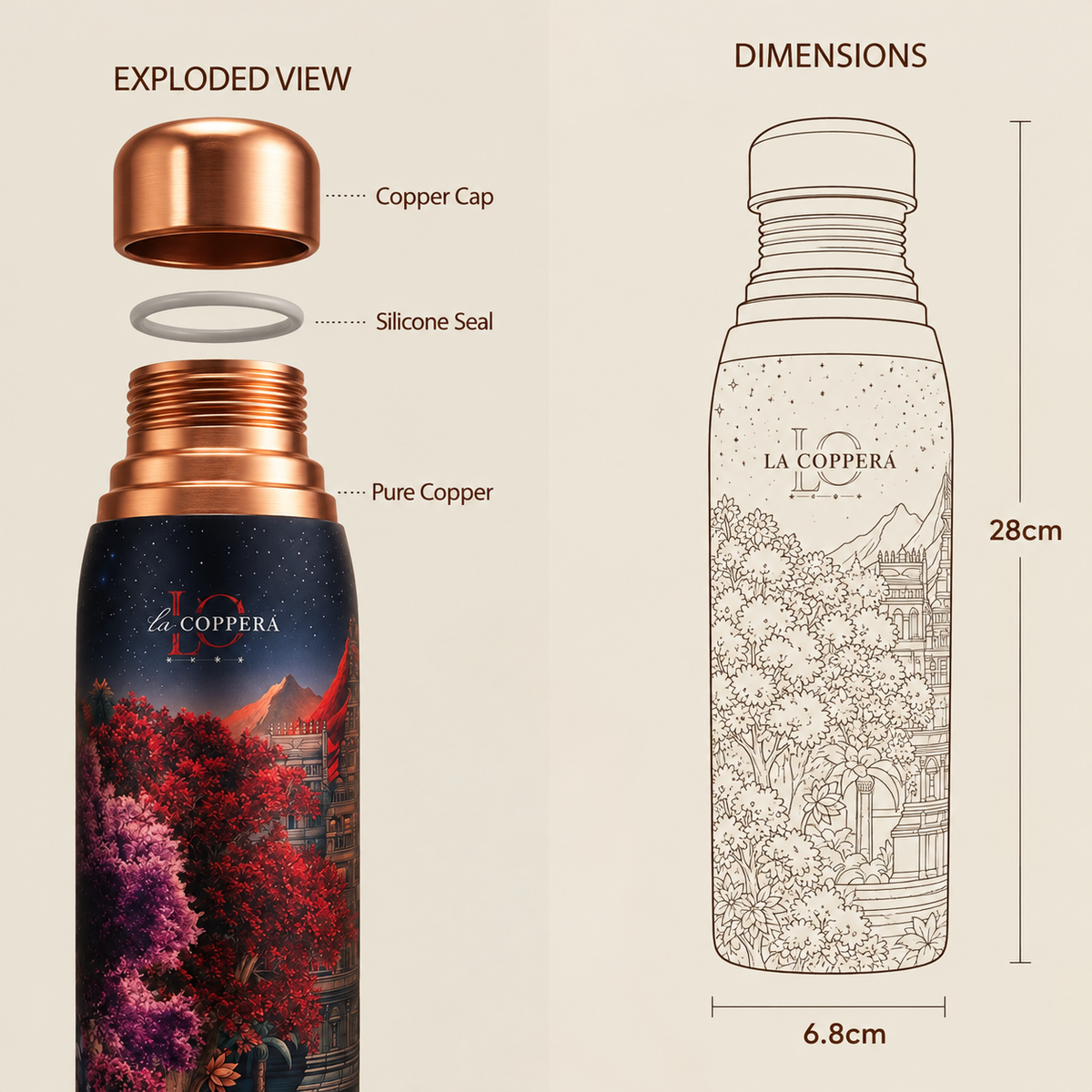 Ayursip Twilight Pure Copper Water Bottle | 1000ml | La Coppera