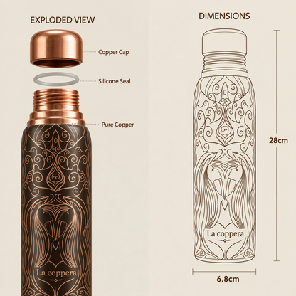Ayursip Artistic Lady Copper Water Bottle 1000ml | Premium UV Printed Designer Bottle