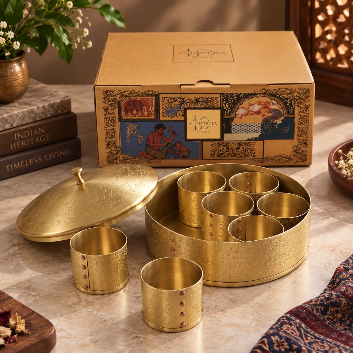 Masala Box Dome – Premium Brass Spice Storage Box with Lid