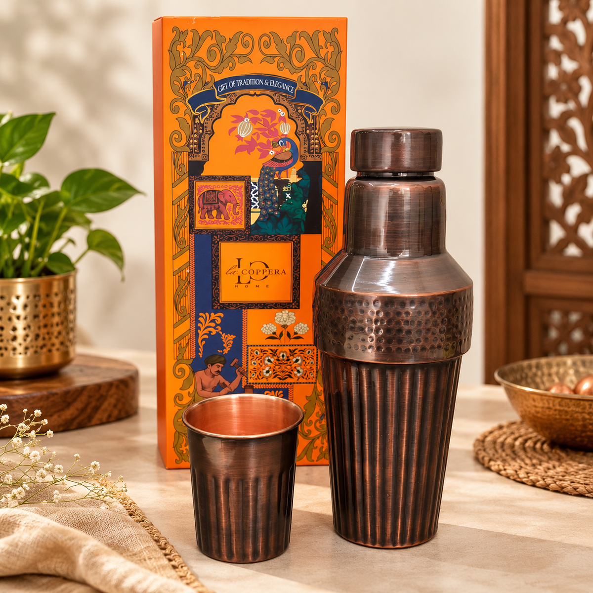 Helix Rustic Copper Carafe – Premium Ribbed Design with Antique Dark Copper Finish