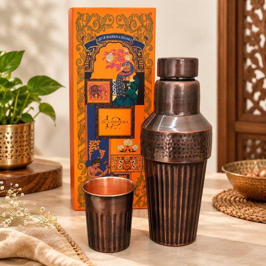 Helix Rustic Copper Carafe – Premium Ribbed Design with Antique Dark Copper Finish
