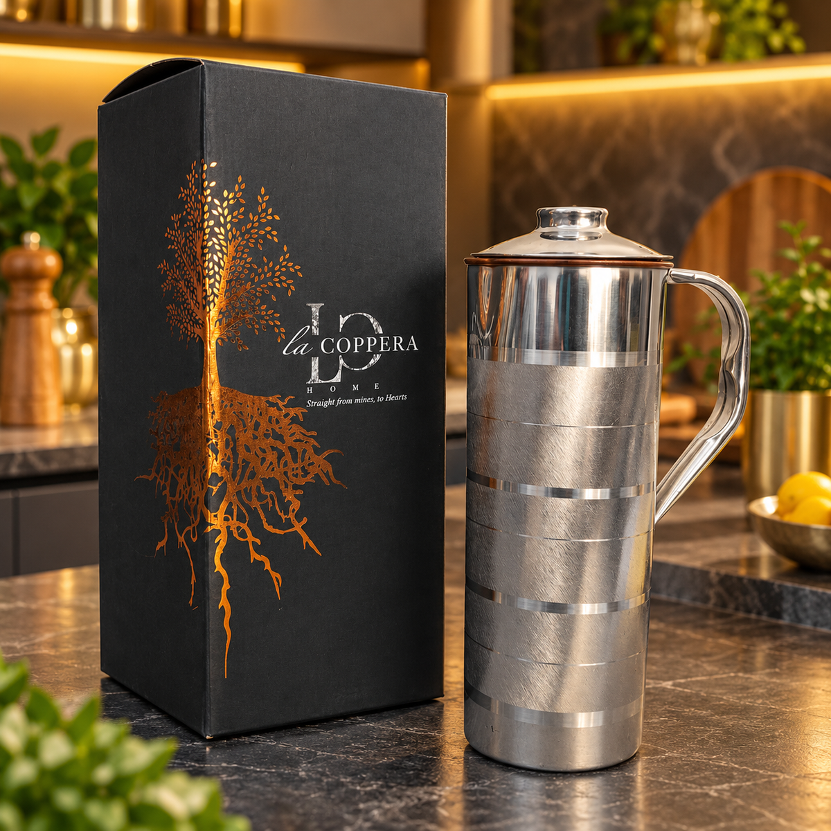 Ayur Jug – Stainless Steel Exterior & Copper Interior, 1000ml | LA COPPERA