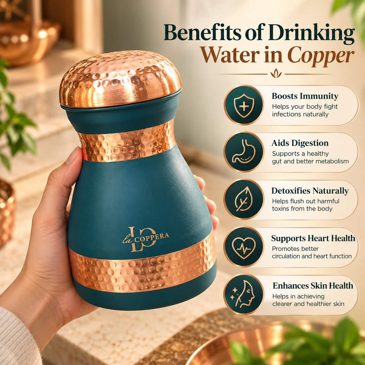 Dolphin Carafe Dust Olive Green Pure Copper | LA COPPERA