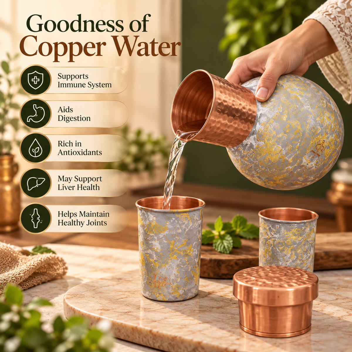 Everyday Carafe Marble Set with 2 Glasses & Premium Gift Box | LA COPPERA