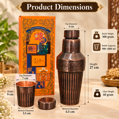 Helix Rustic Copper Carafe – Premium Ribbed Design with Antique Dark Copper Finish