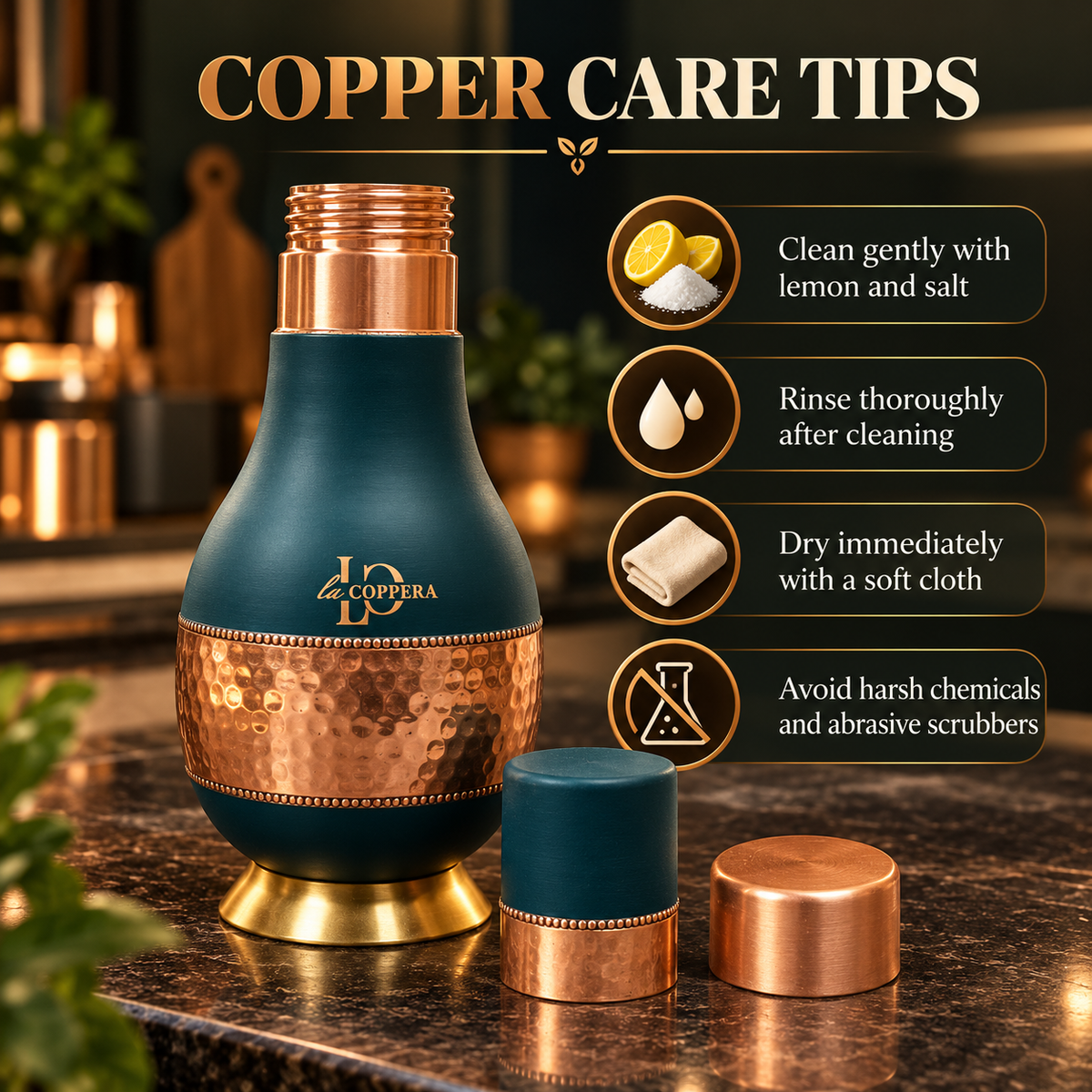 Daffodil Carafe Dust Olive Green Pure Copper | LA COPPERA