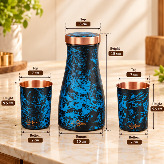 LA COPPERA Bedside Copper Carafe Set with 2 Glasses – Premium Gift Box