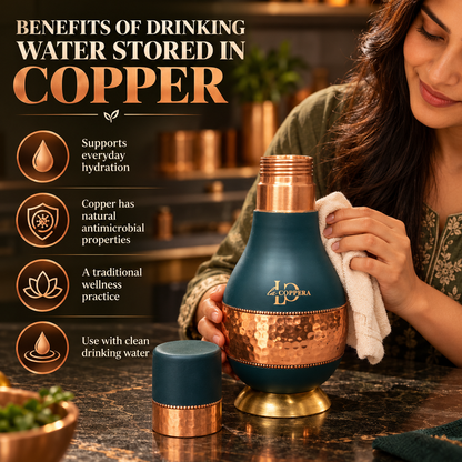 Daffodil Carafe Dust Olive Green Pure Copper | LA COPPERA